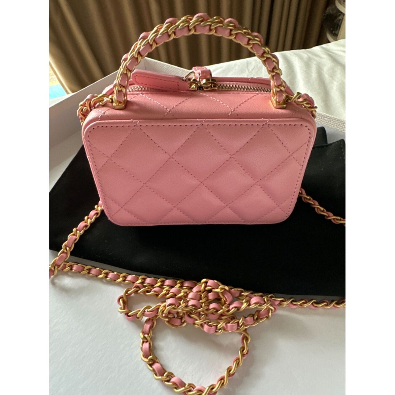 Chanel Quilted Vanity Case Top Handle Small Pink Lambskin GHW Handbag