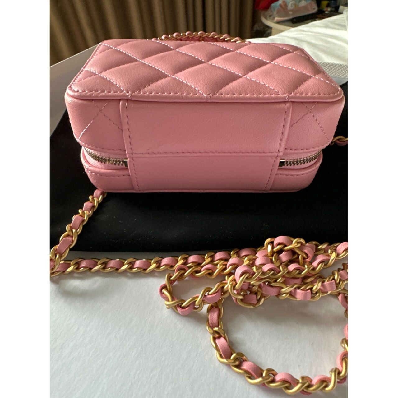 Chanel Quilted Vanity Case Top Handle Small Pink Lambskin GHW Handbag