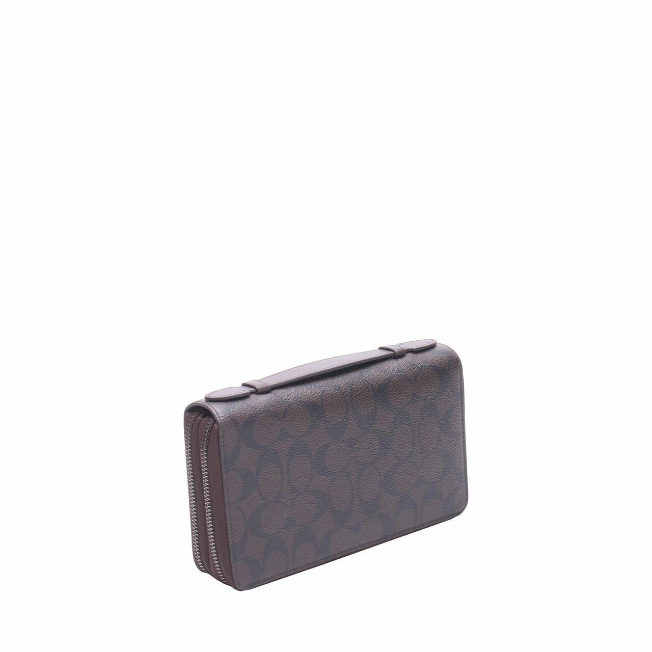 Coach Signature Brown Double Zip Travel Wallet Clutch