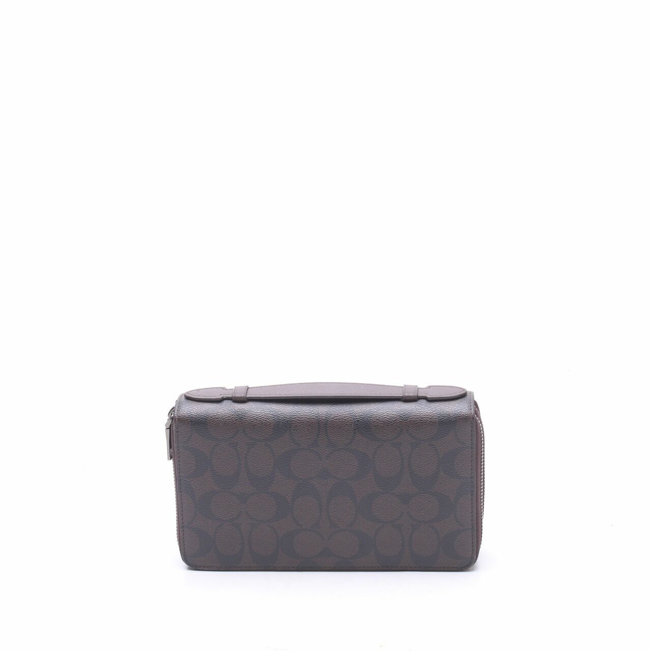 Coach Signature Brown Double Zip Travel Wallet Clutch