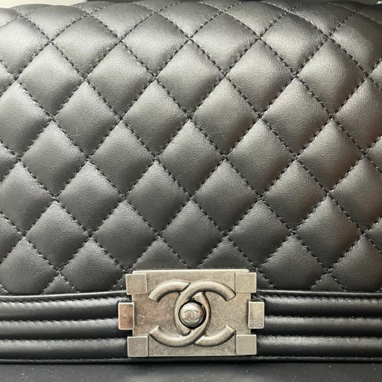 Chanel Boy Quilted Medium Black Lambskin Ruthenium Hardware Shoulder Bag