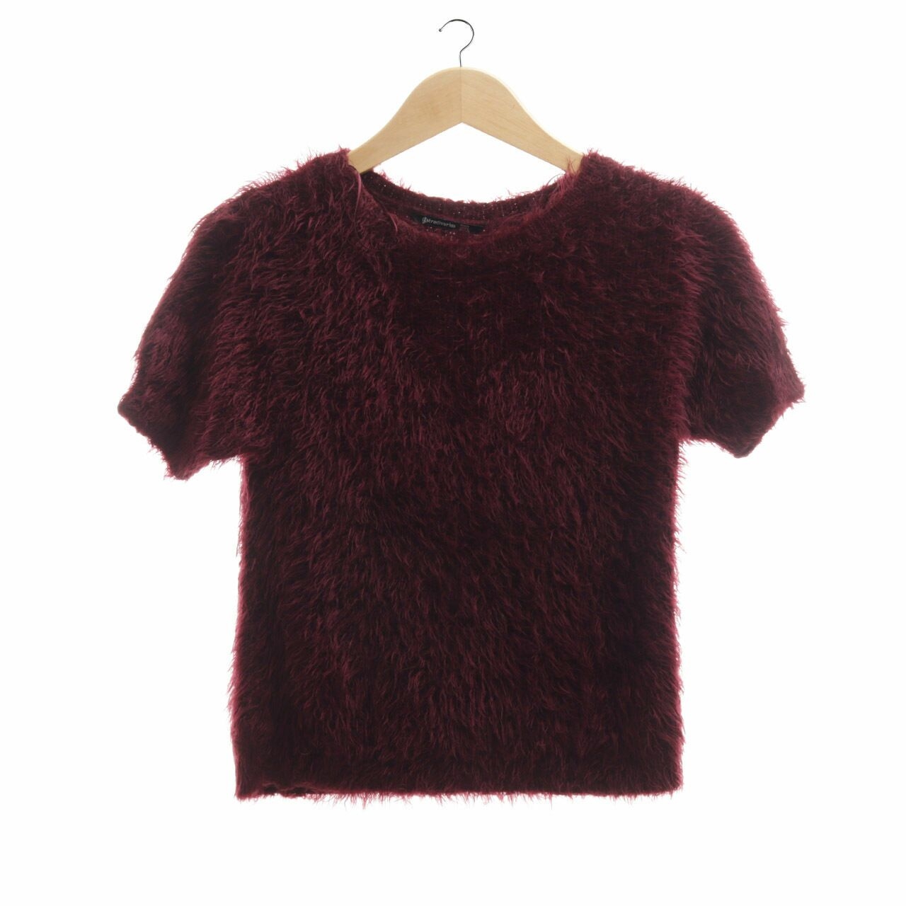 Stradivarius Wine Faux Fur Blouse