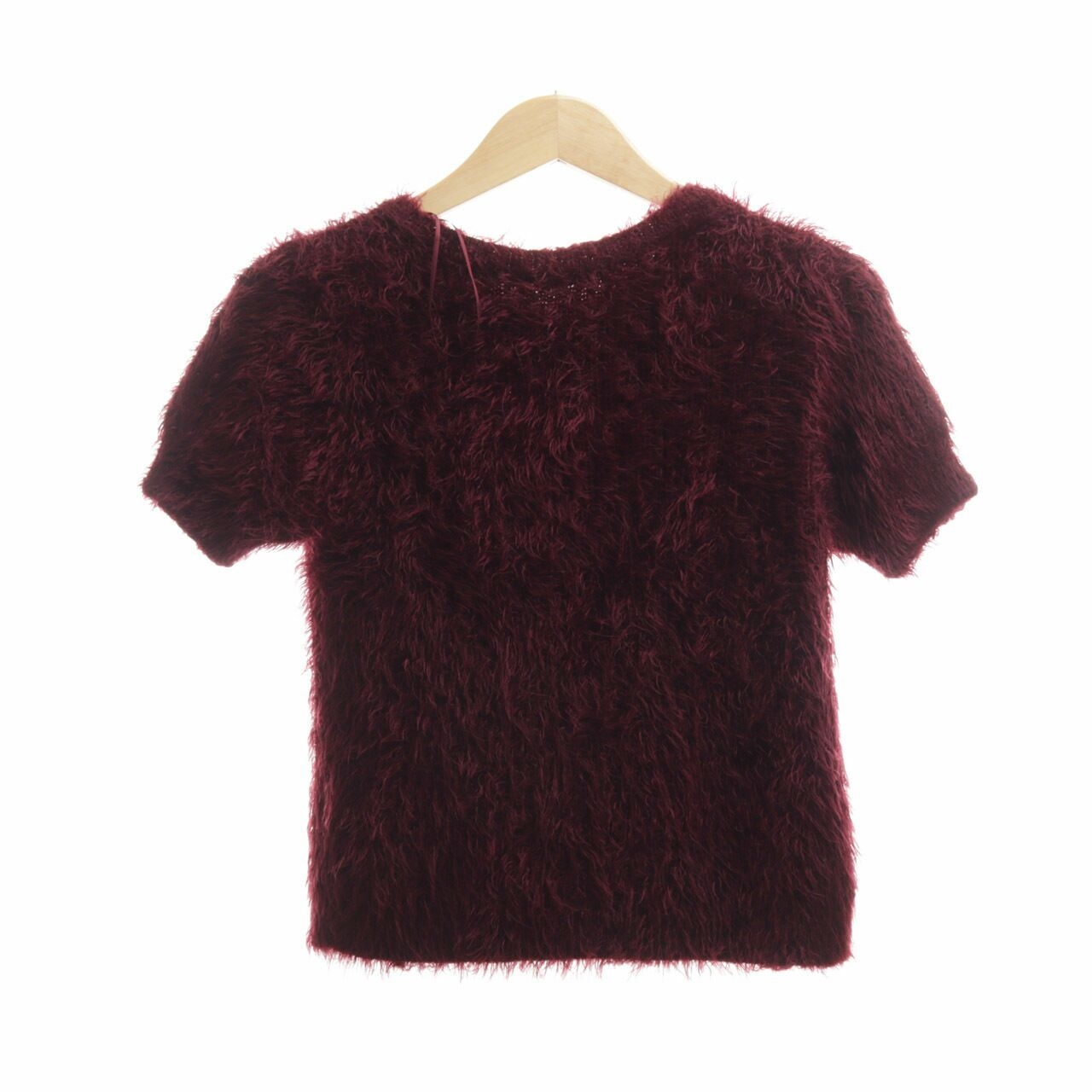 Stradivarius Wine Faux Fur Blouse