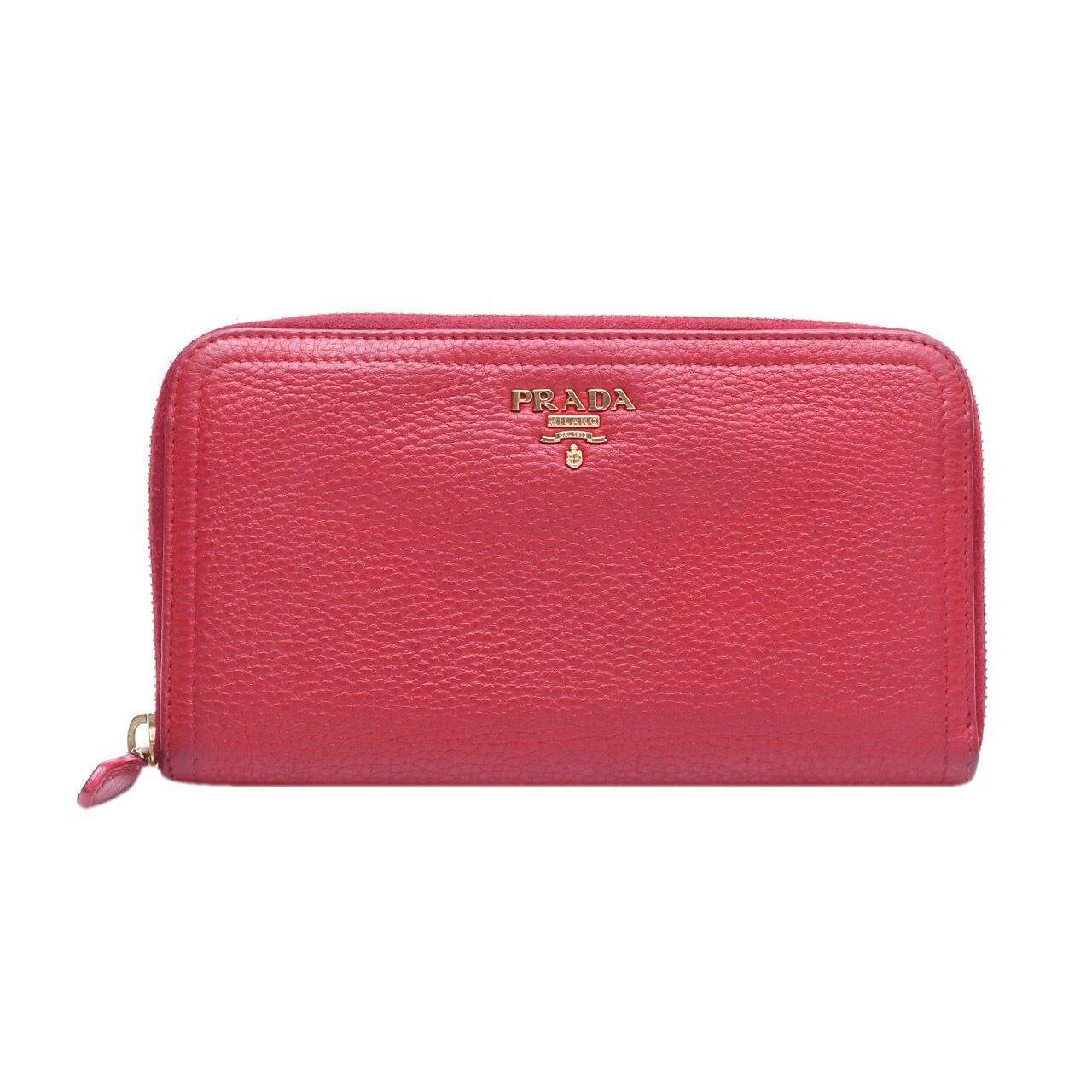 Prada Red Saffiano Leather Zip-Up Wallet