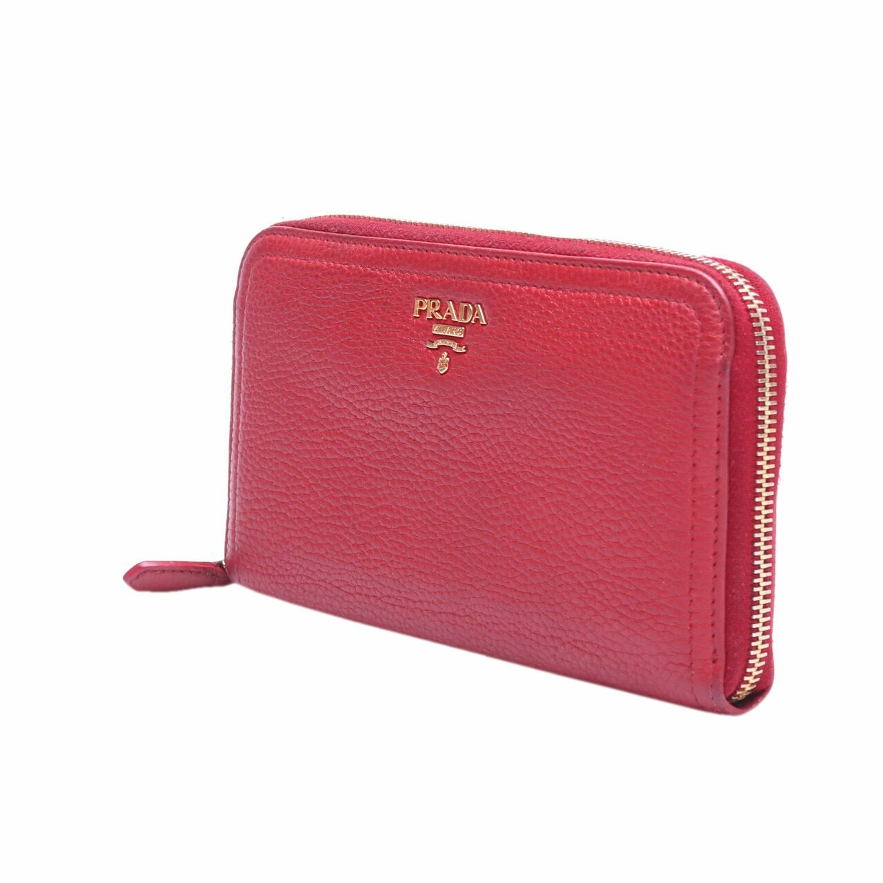 Prada Red Saffiano Leather Zip-Up Wallet