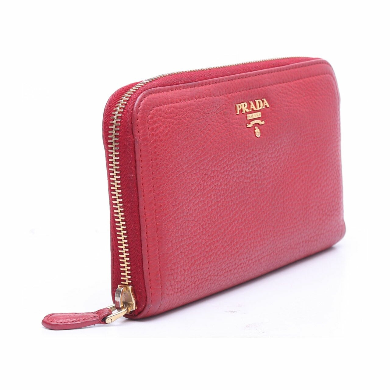 Prada Red Saffiano Leather Zip-Up Wallet