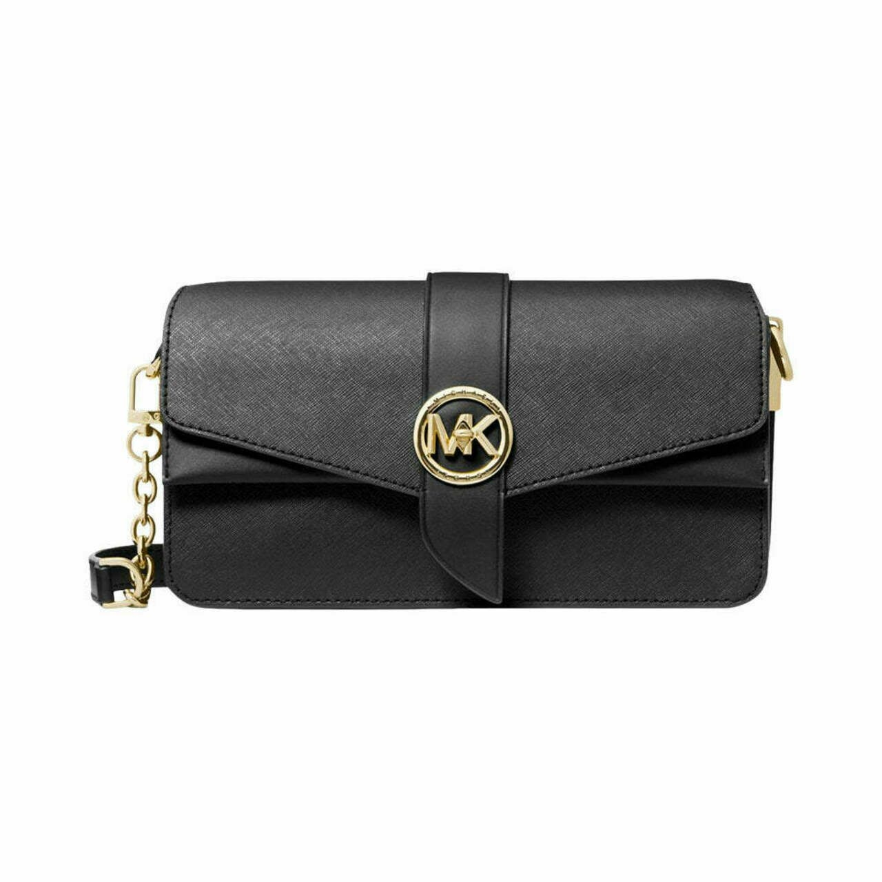 Michael Kors Greenwich Medium Saffiano Leather Shoulder Bag Black