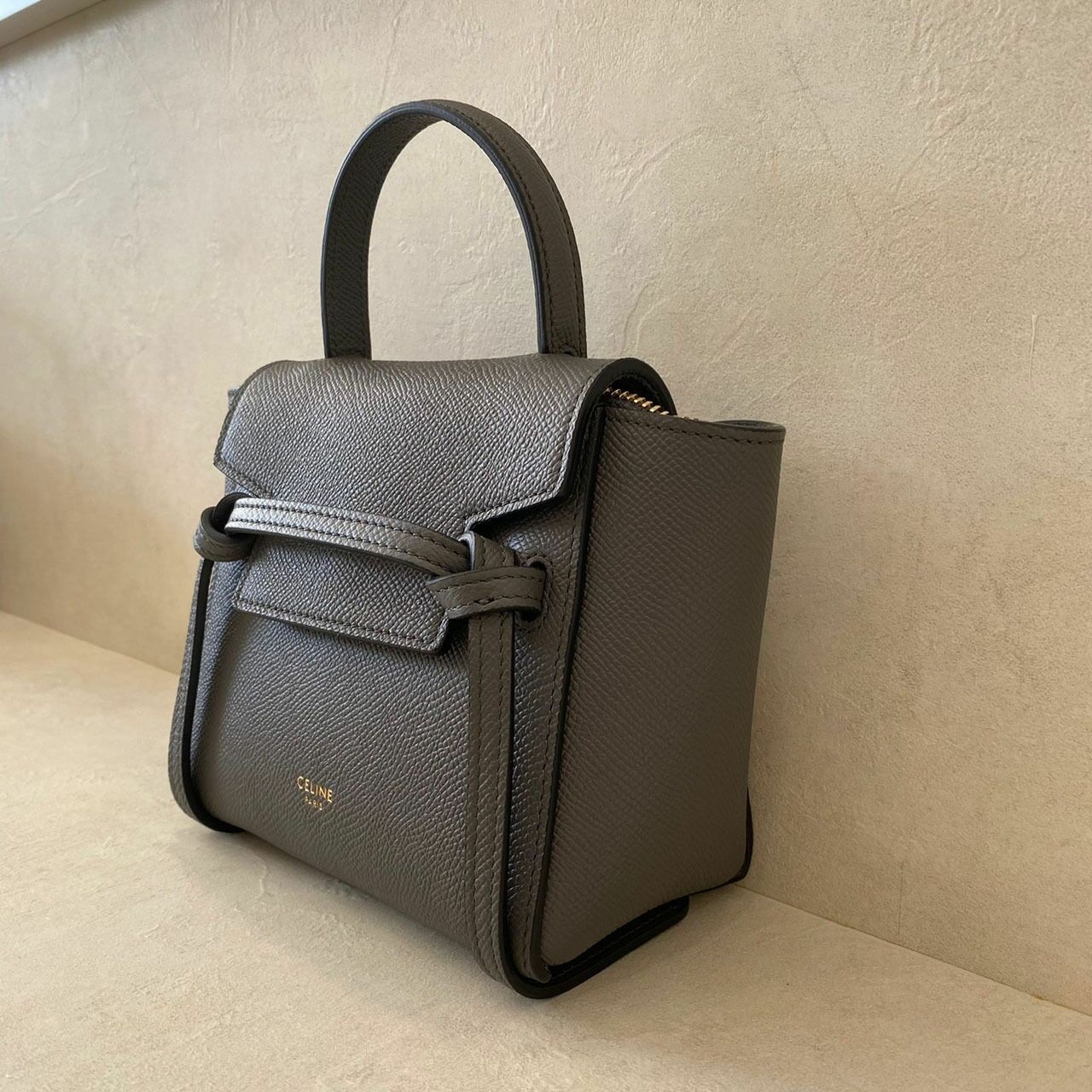 Celine Pico Belt Grey Grained Calfskin Satchel Bag