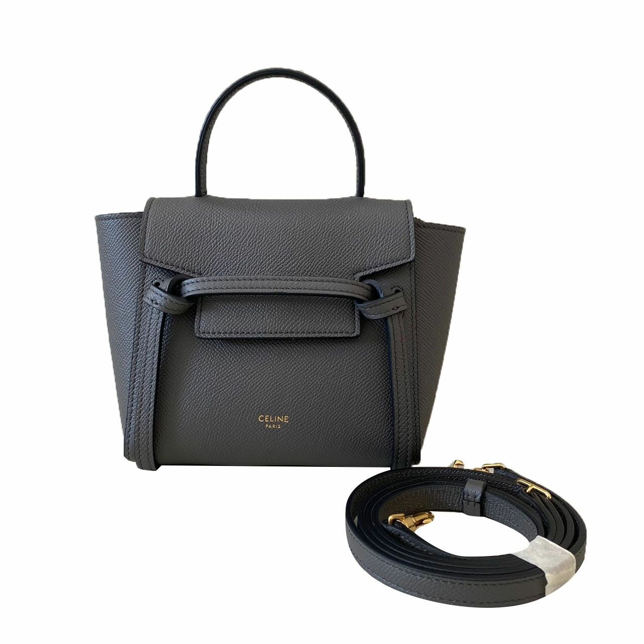 Celine Pico Belt Grey Grained Calfskin Satchel Bag