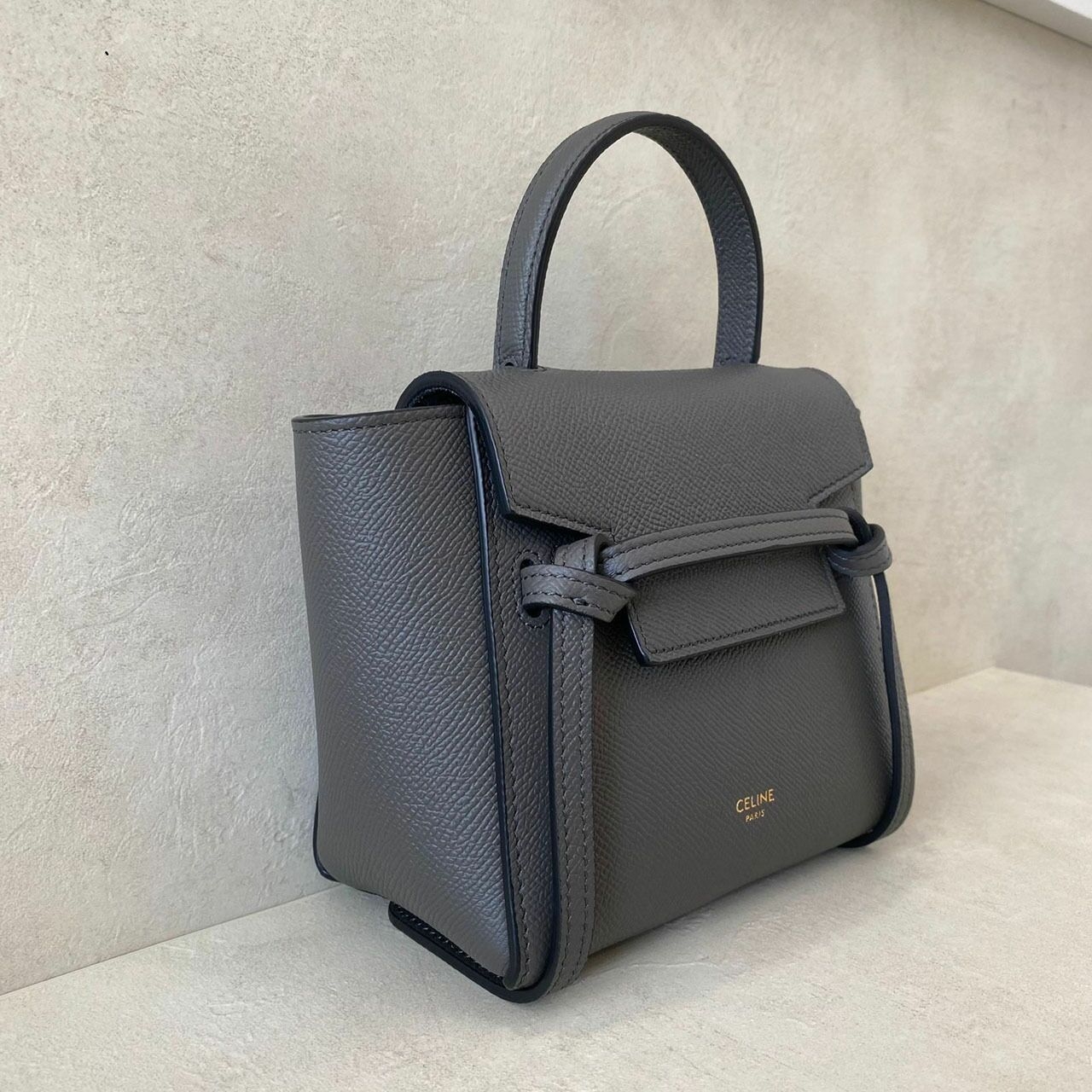 Celine Pico Belt Grey Grained Calfskin Satchel Bag