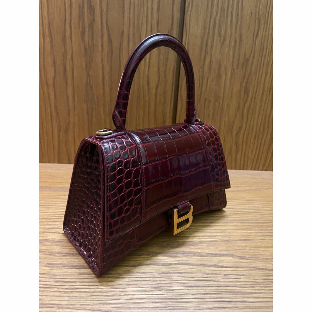 Balenciaga  Hourglass Handbag Crocodile Embossed In Dark Red