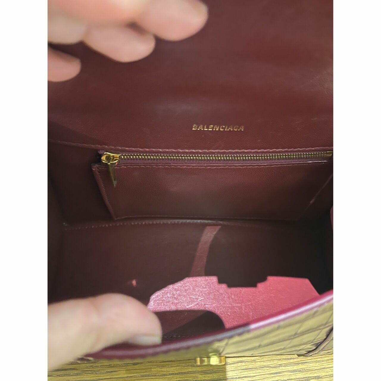 Balenciaga  Hourglass Handbag Crocodile Embossed In Dark Red