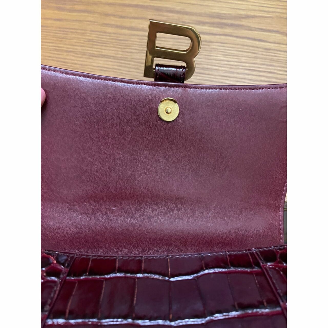 Balenciaga  Hourglass Handbag Crocodile Embossed In Dark Red