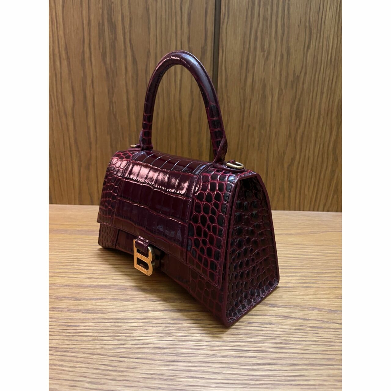 Balenciaga  Hourglass Handbag Crocodile Embossed In Dark Red