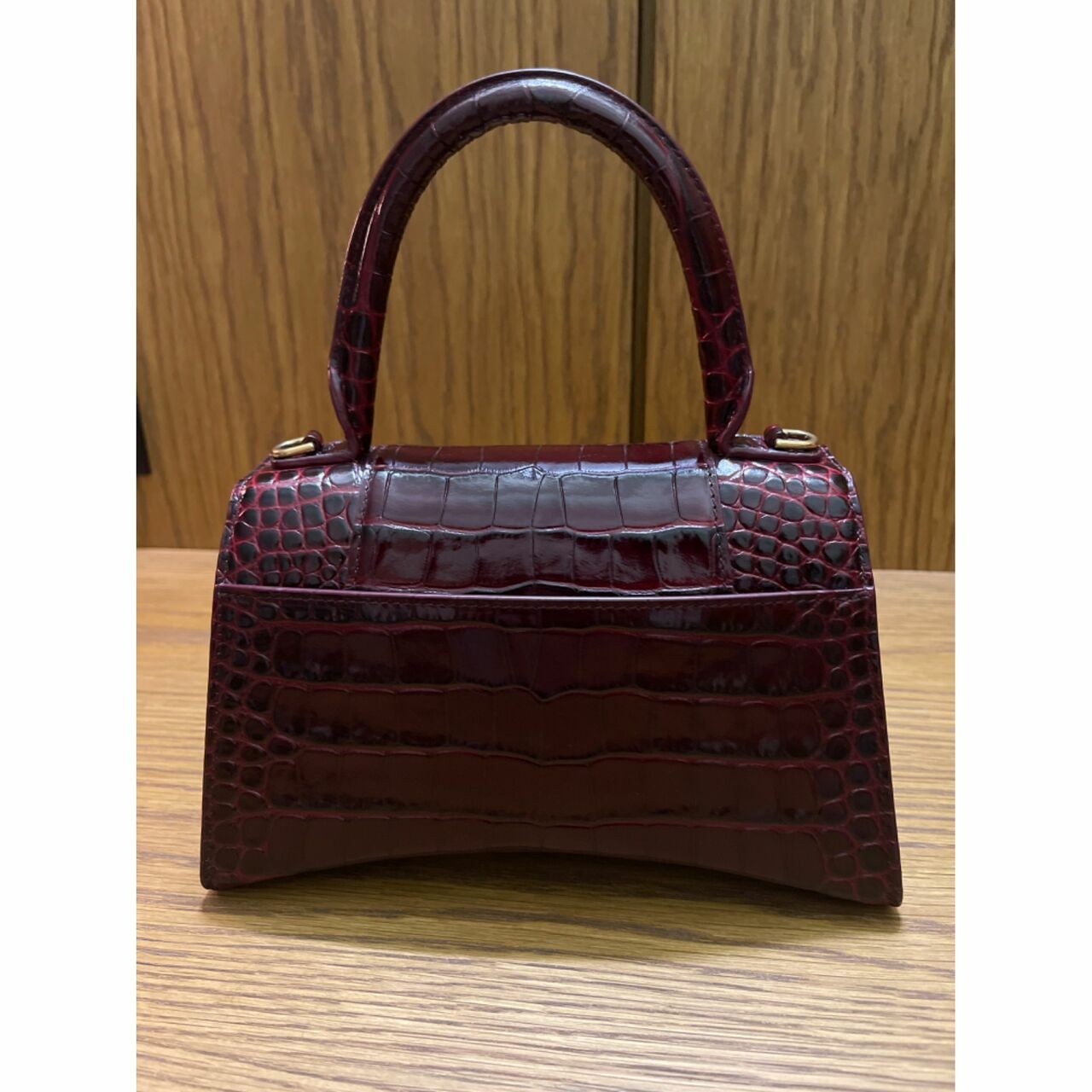 Balenciaga  Hourglass Handbag Crocodile Embossed In Dark Red