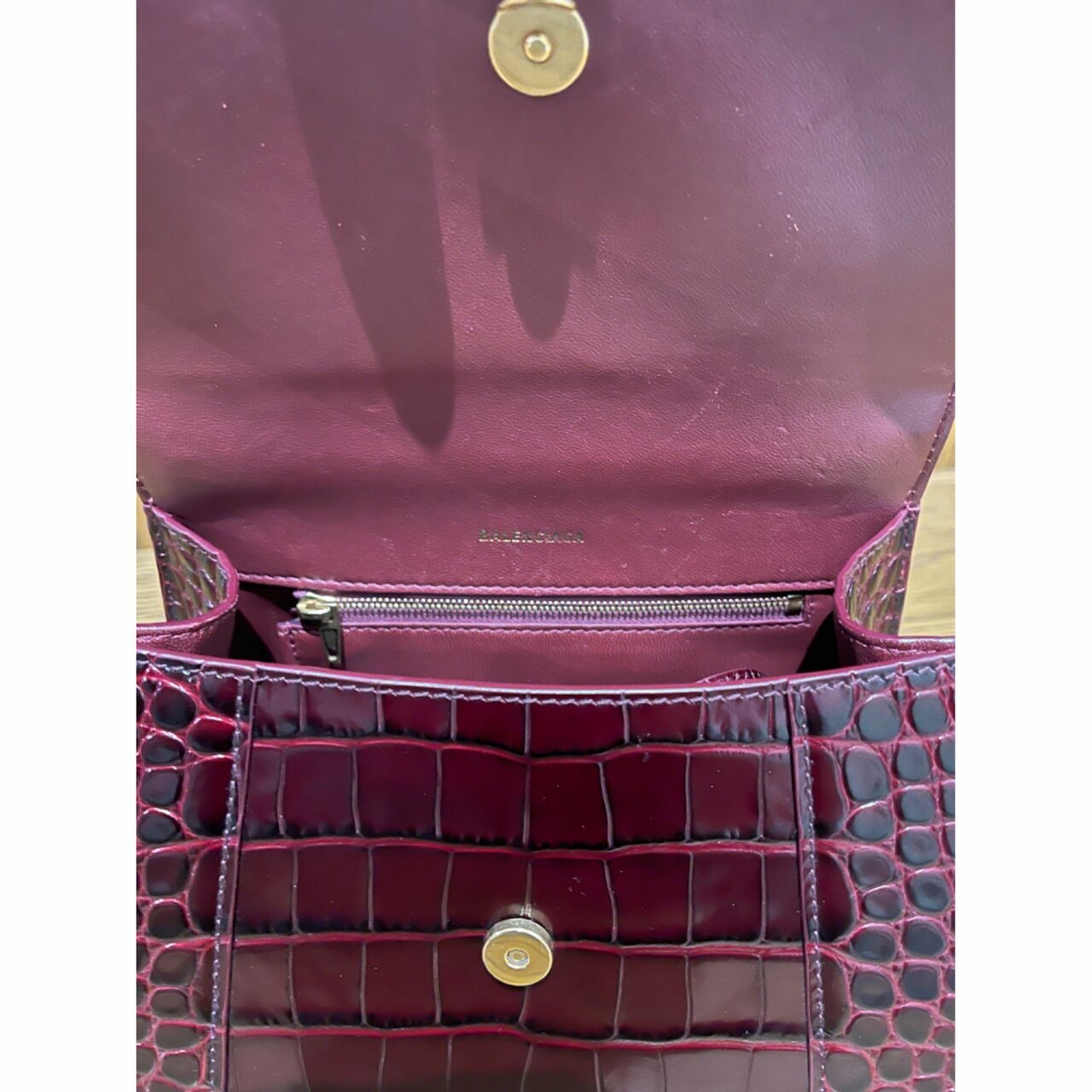 Balenciaga  Hourglass Handbag Crocodile Embossed In Dark Red