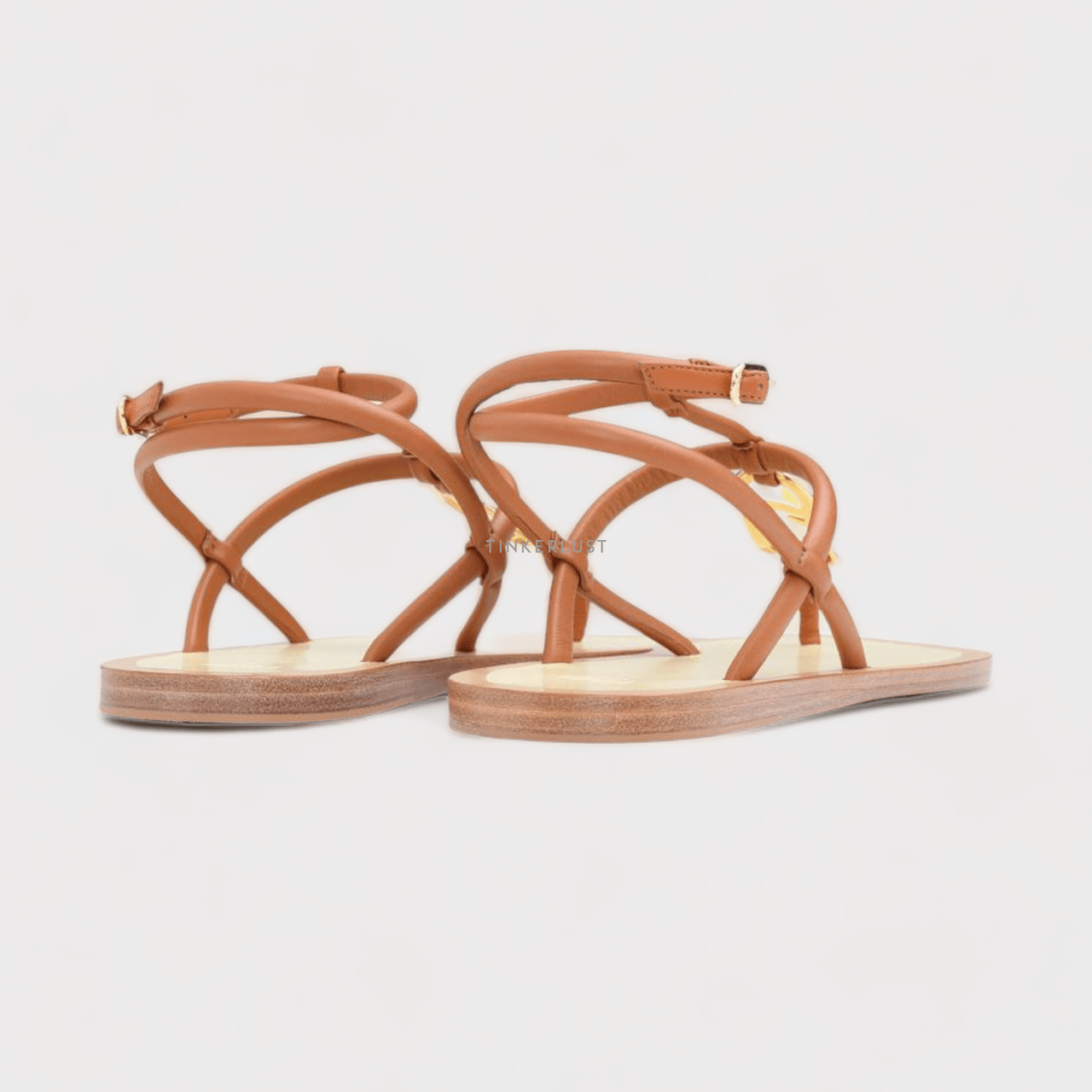 Fendi Women O’Lock Ankle Strap Thong Sandals in Brandy Nappa Leather	