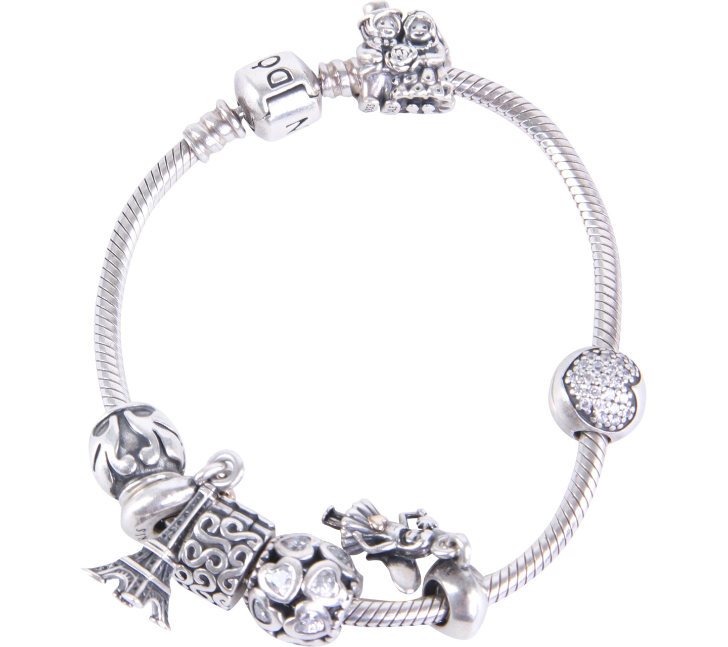 Pandora SIlver Eiifel And Angel Bracelet