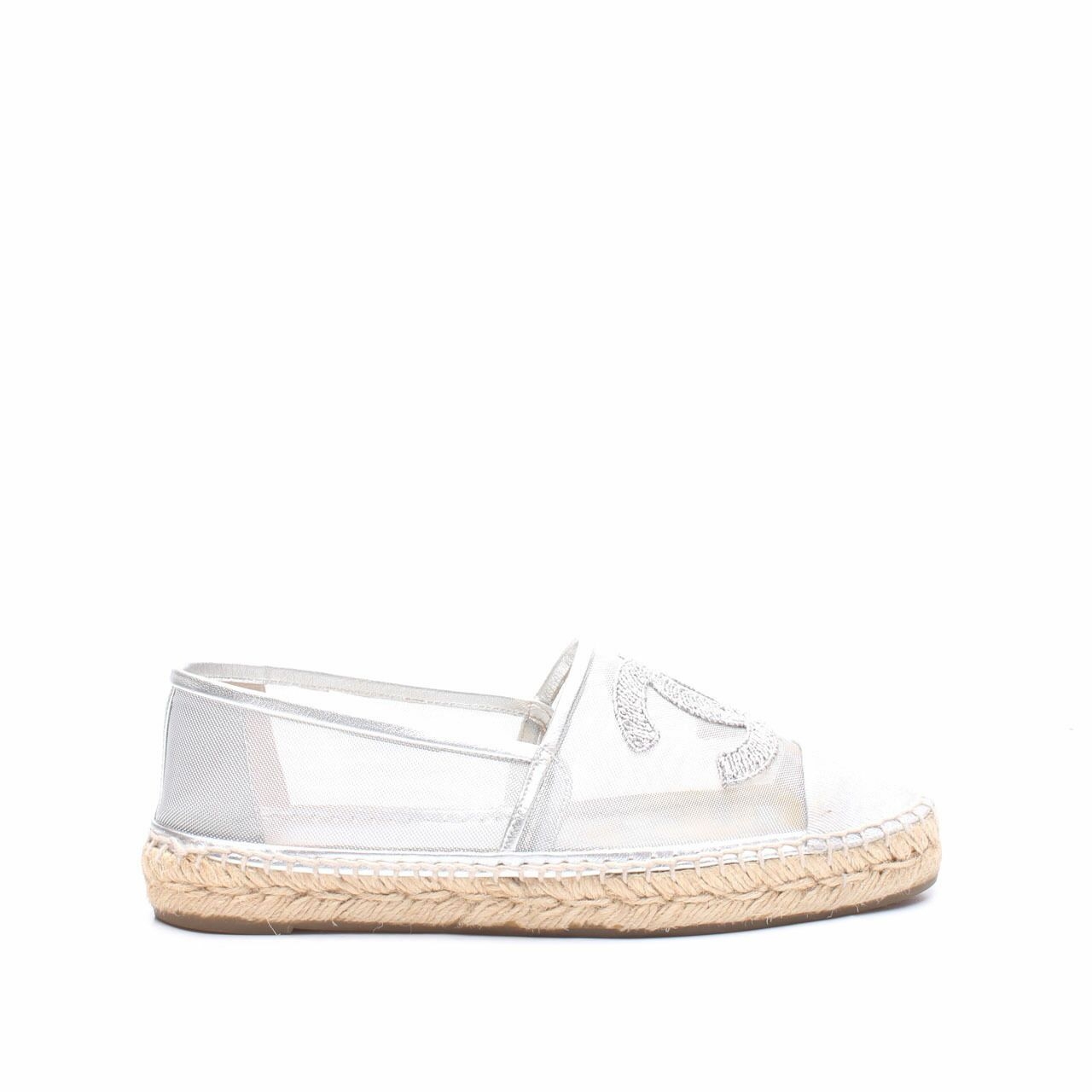 Chanel Mesh Silver Espadrilles Flats