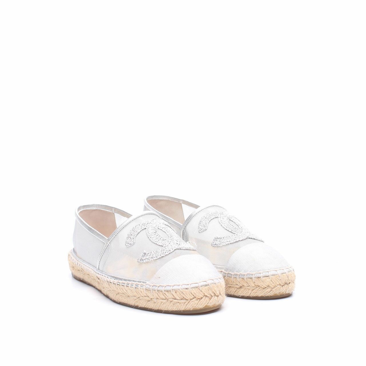 Chanel Mesh Silver Espadrilles Flats