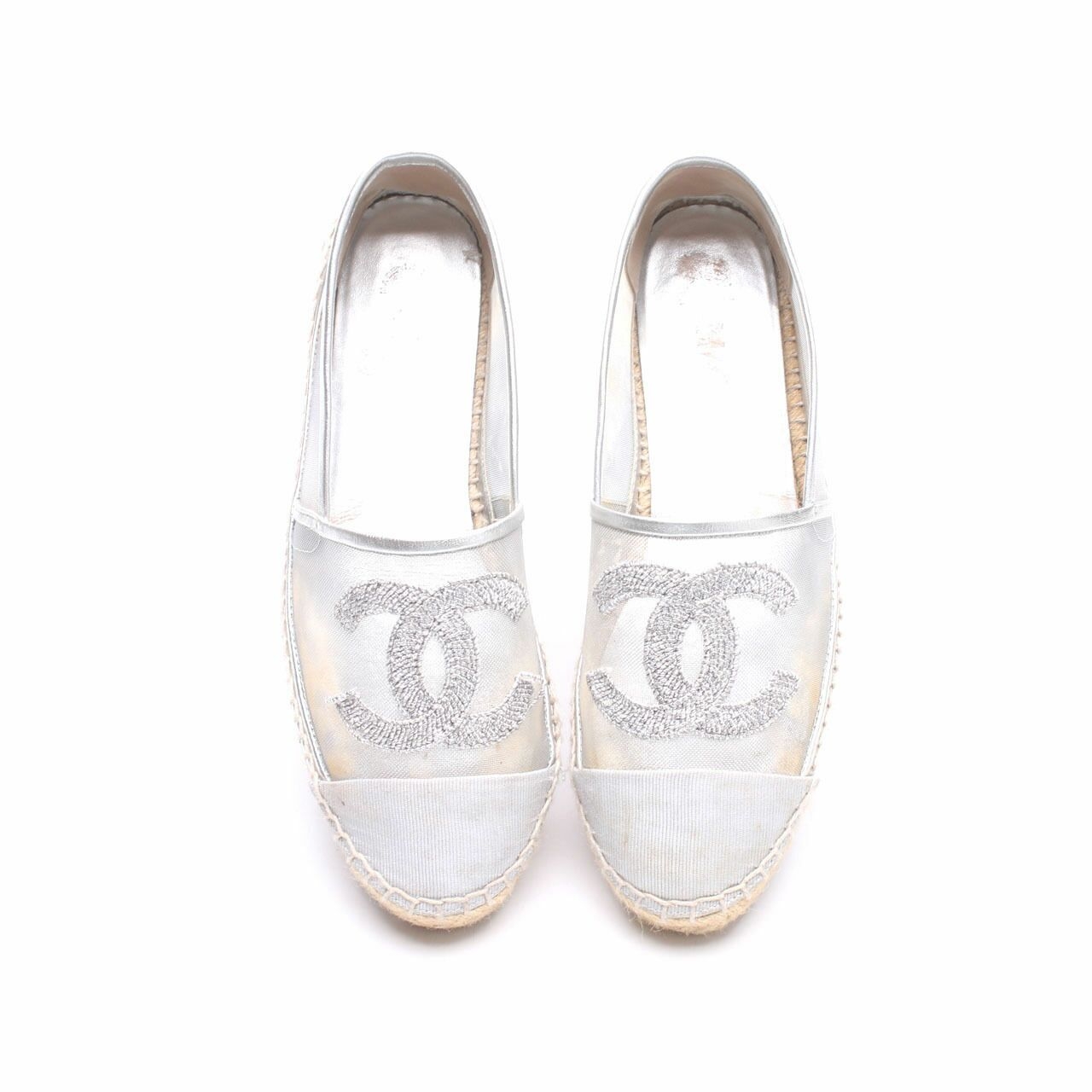 Chanel Mesh Silver Espadrilles Flats