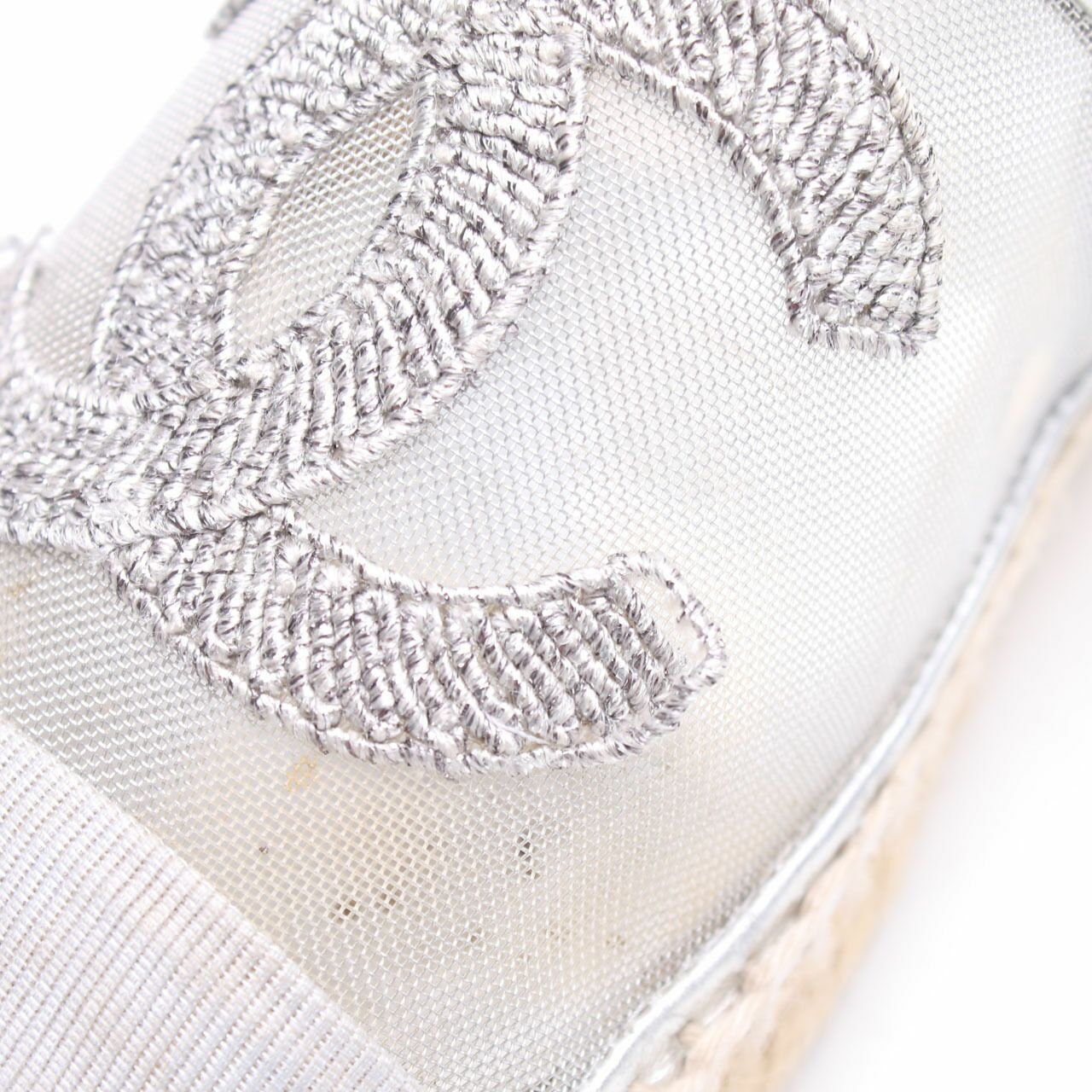 Chanel Mesh Silver Espadrilles Flats