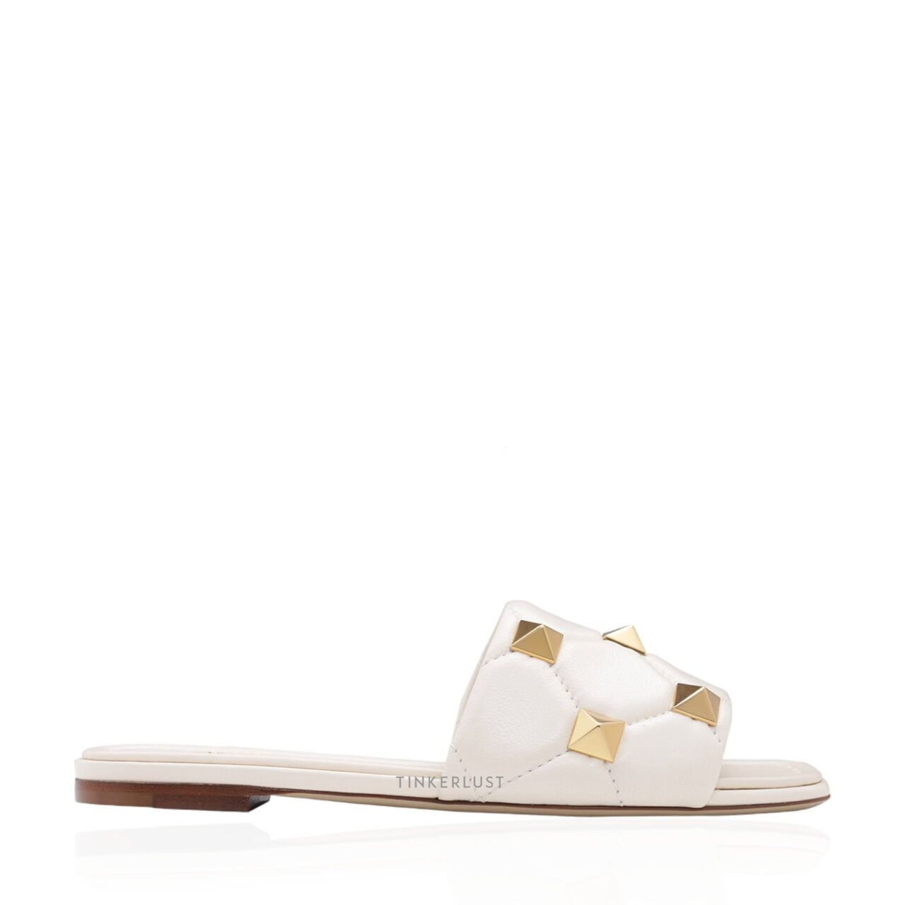 Valentino Garavani Women Roman Quilted Leather in Light Ivory Stud Slide Sandals 