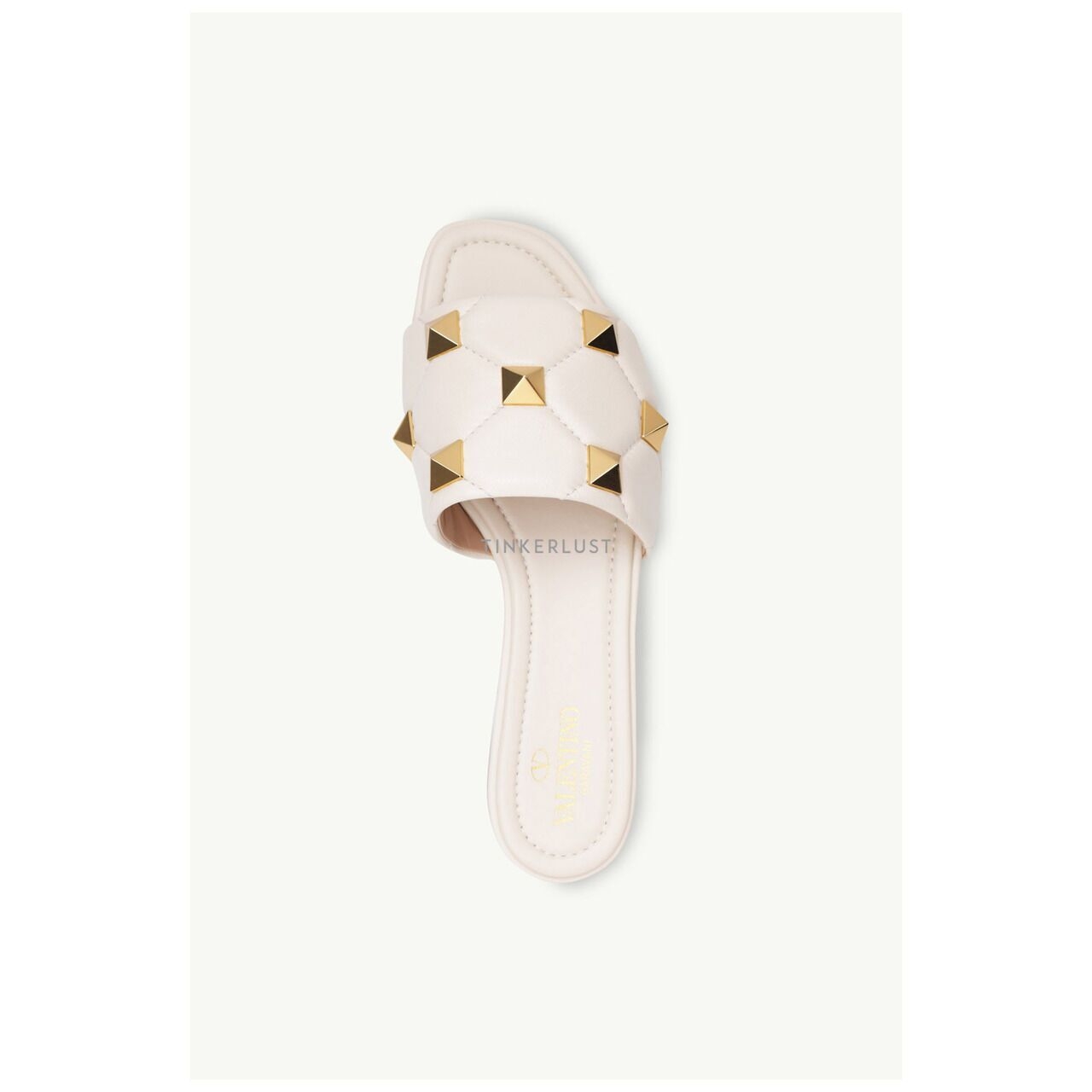 Valentino Garavani Women Roman Quilted Leather in Light Ivory Stud Slide Sandals 