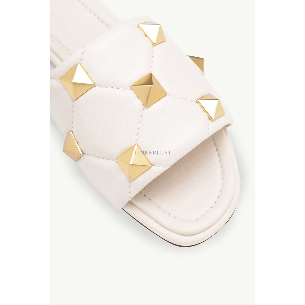 Valentino Garavani Women Roman Quilted Leather in Light Ivory Stud Slide Sandals 