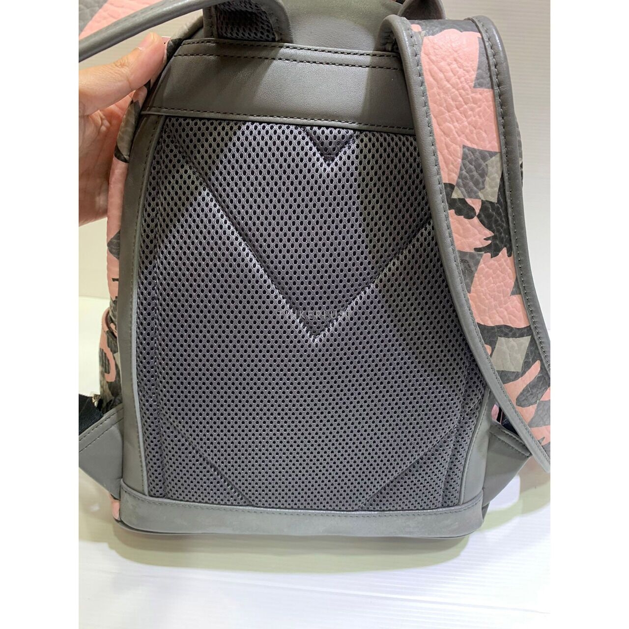 MCM Lion Camo Stark Pink Grey Medium Backpack 