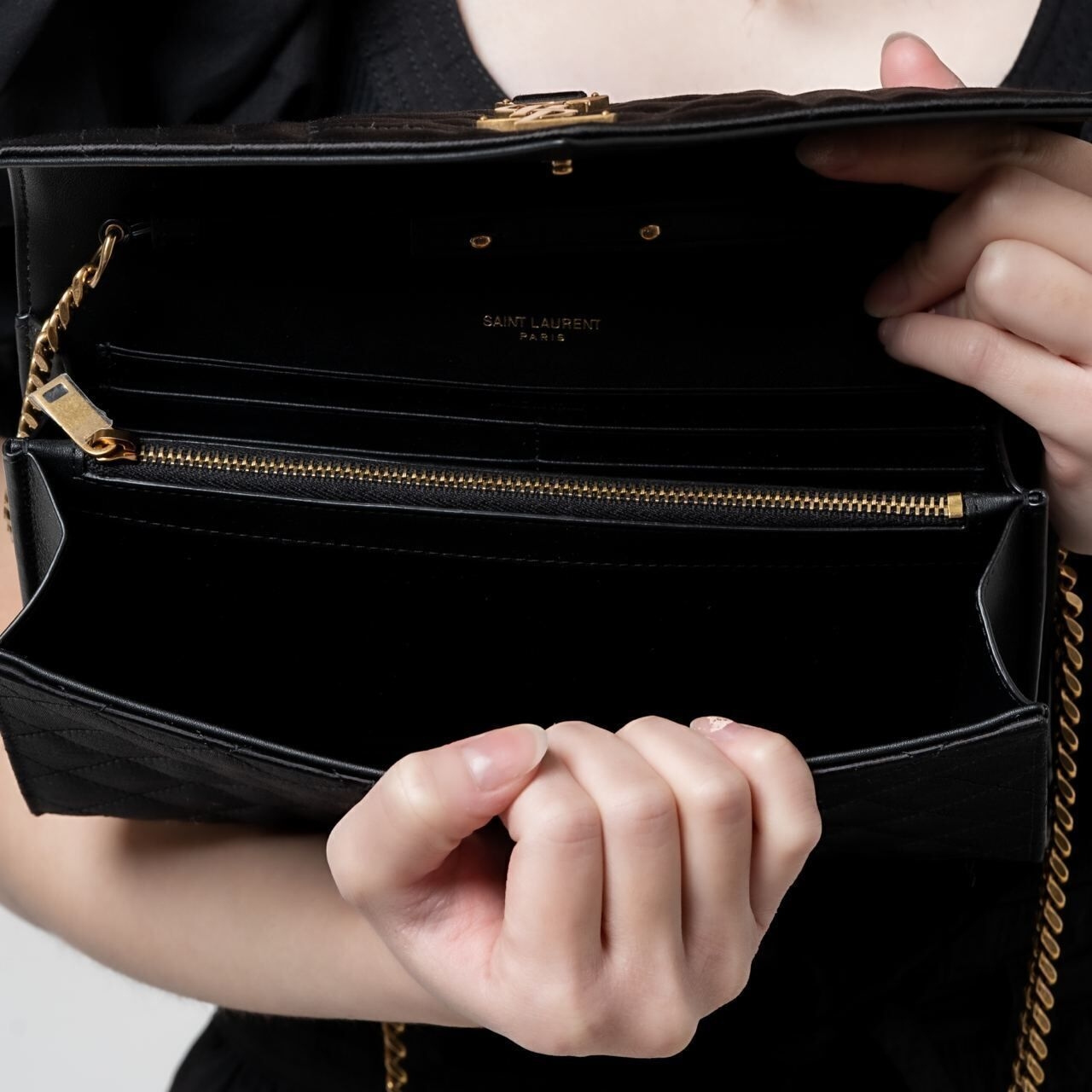 Saint Laurent Envelope WOC 22cm Satin Leather Black Ghw