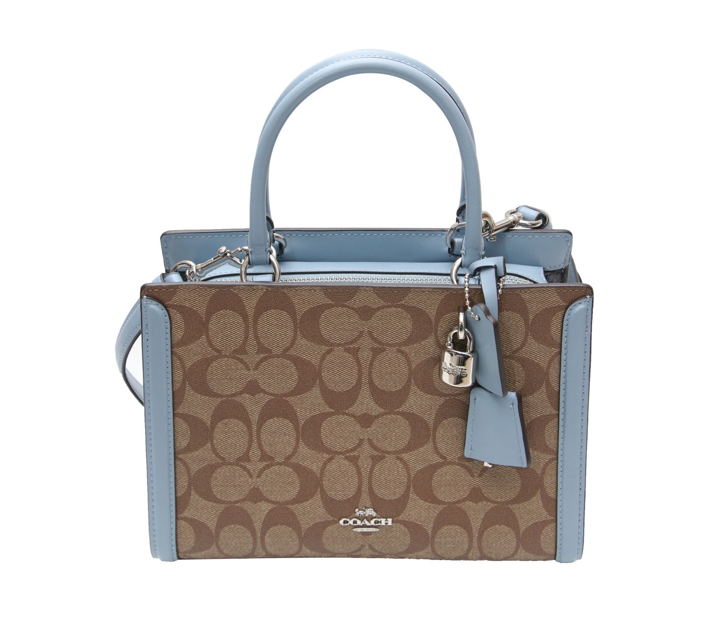 Coach Blue & Brown Zoe Small Signature Satchel