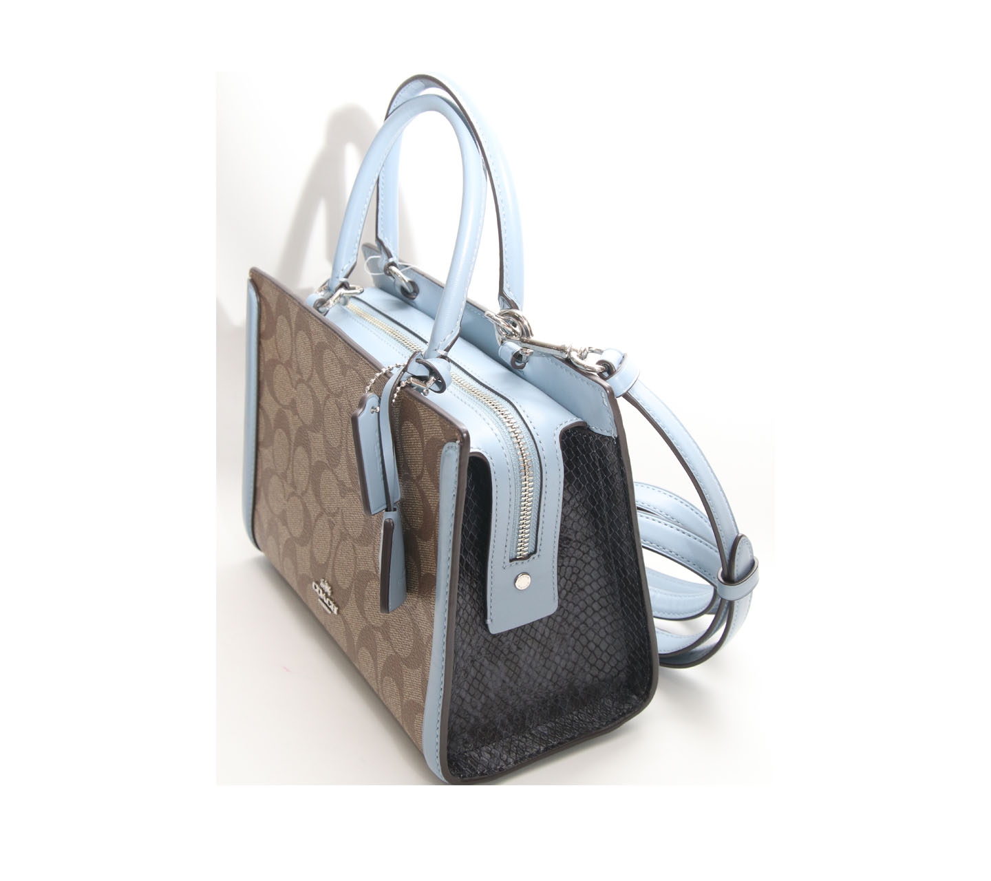 Coach Blue & Brown Zoe Small Signature Satchel