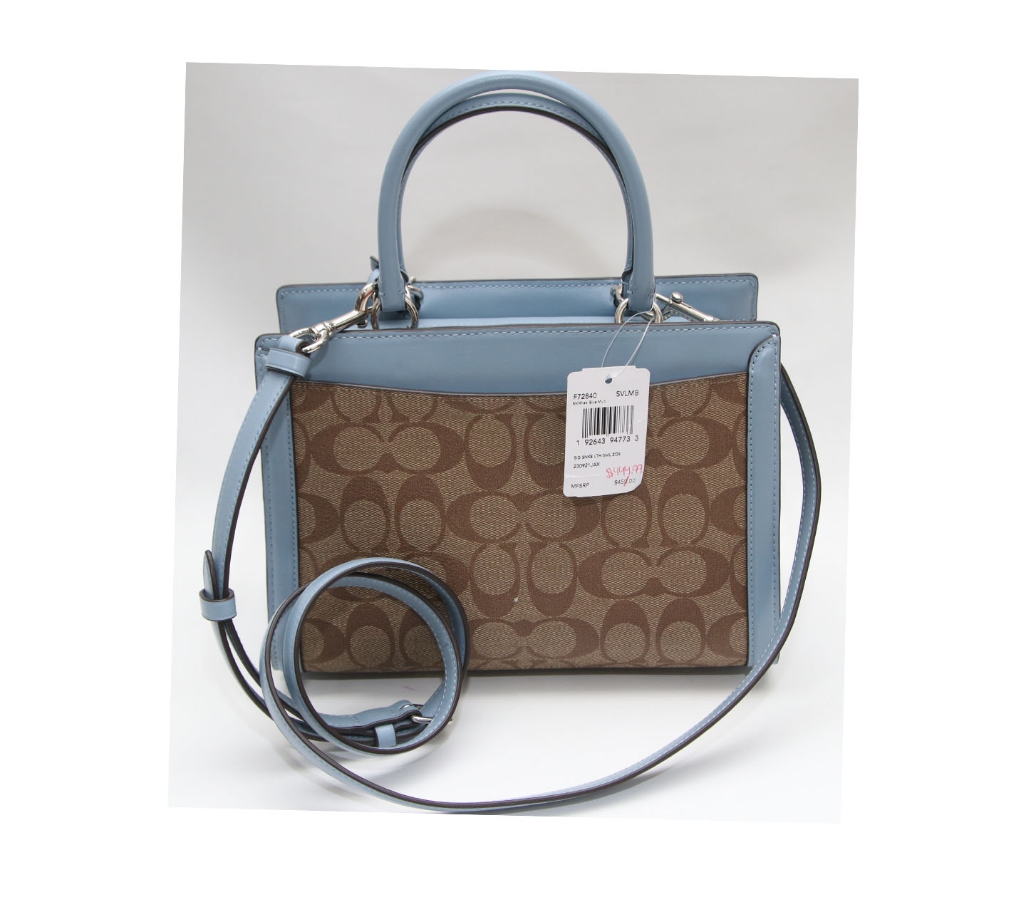 Coach Blue & Brown Zoe Small Signature Satchel