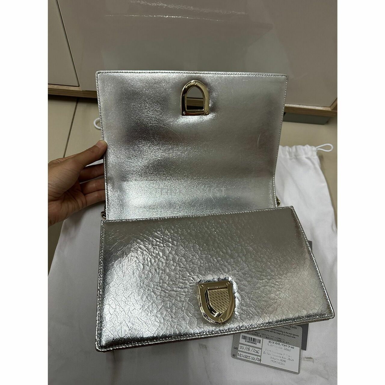 Christian Dior Diorama Medium Silver Metallic GHW 2016 Shoulder Bag