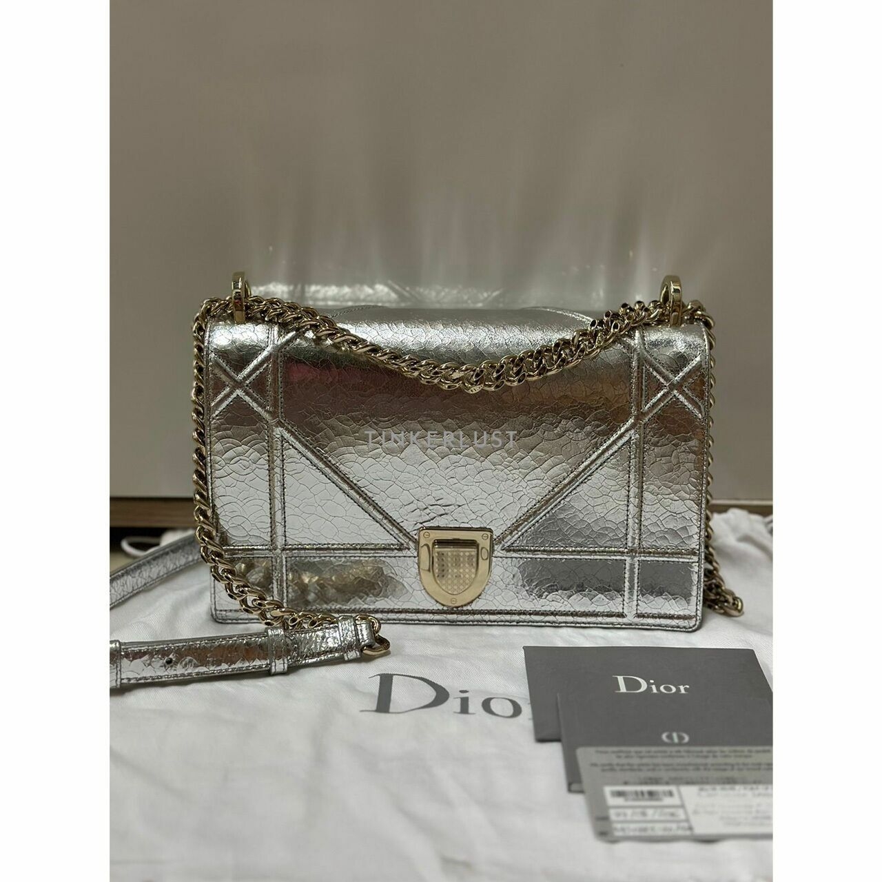 Christian Dior Diorama Medium Silver Metallic GHW 2016 Shoulder Bag