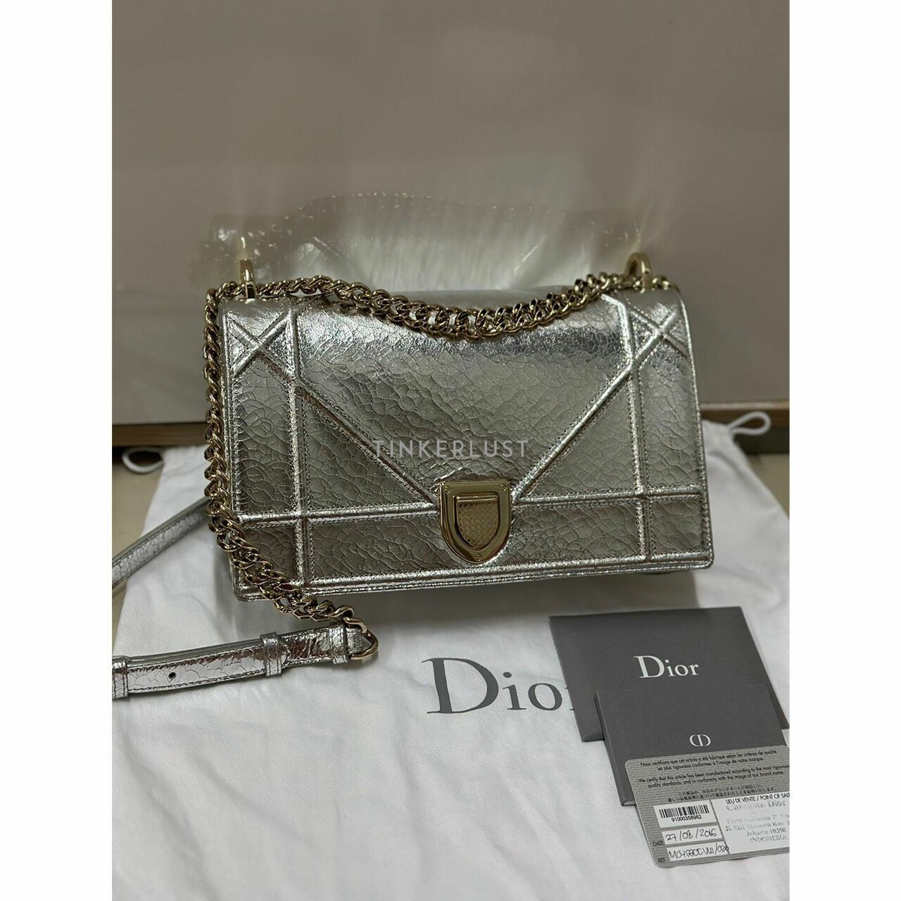 Christian Dior Diorama Medium Silver Metallic GHW 2016 Shoulder Bag