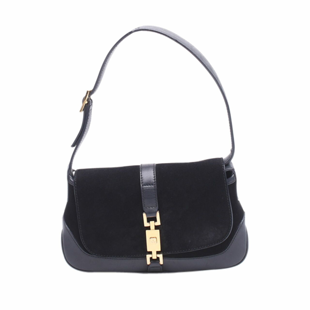 Gucci Push Lock Black Baguette Bag Handbag