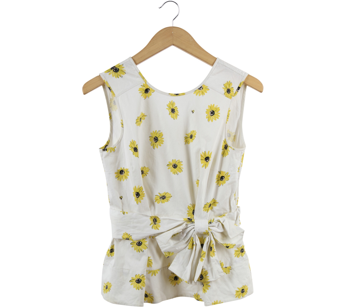 Kate Spade Off White And Yellow Floral Bow Sleeveless