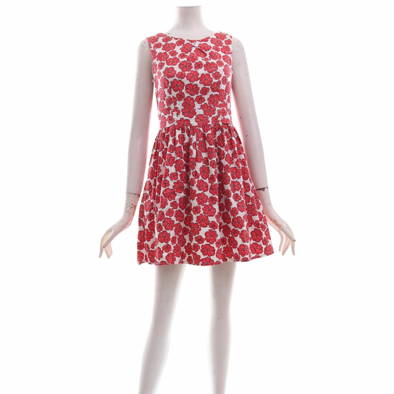 New Look White & Red Flower Print Mini Dress