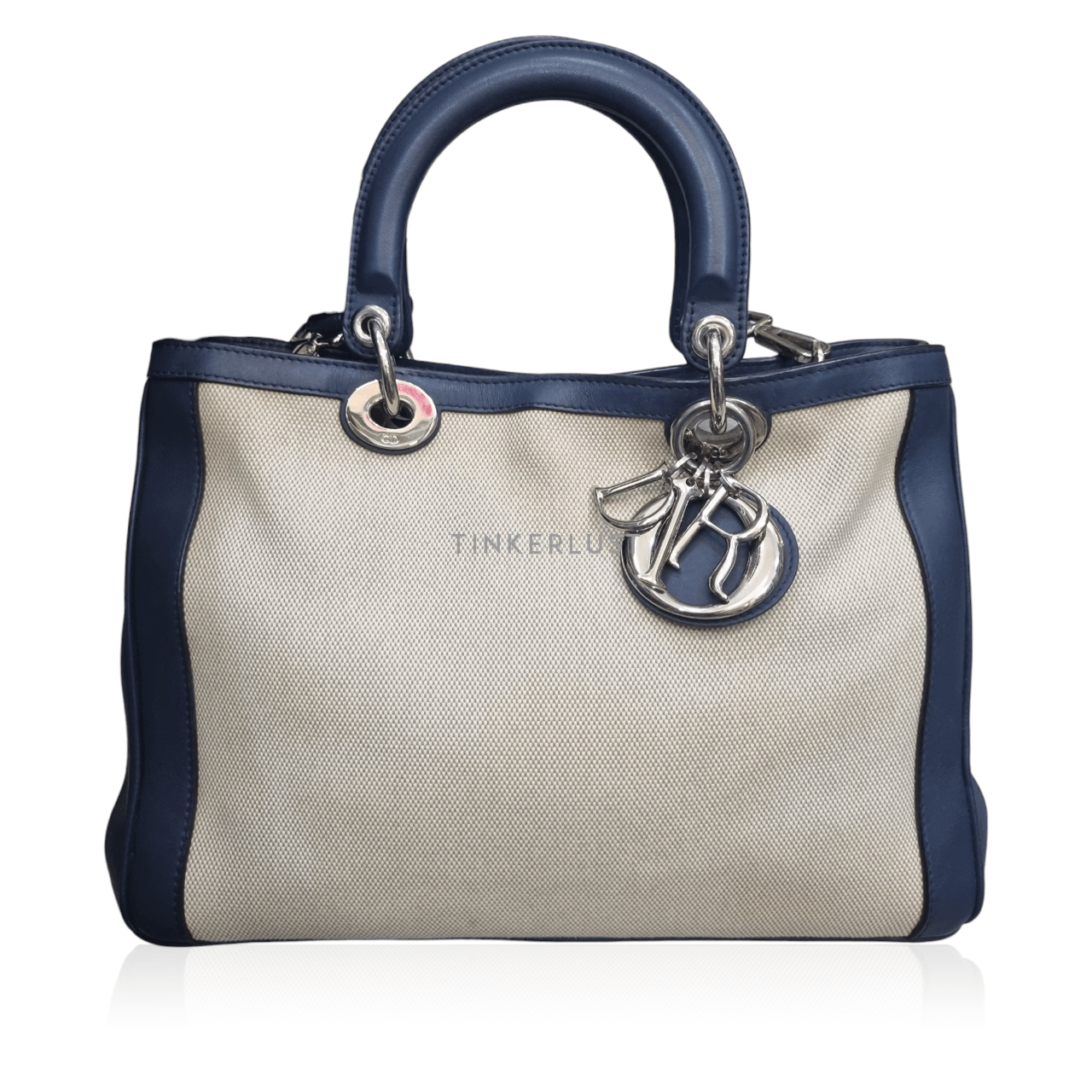 Christian Dior Diorissimo Medium Canvas Mix Leather Blue 2013 Satchel 