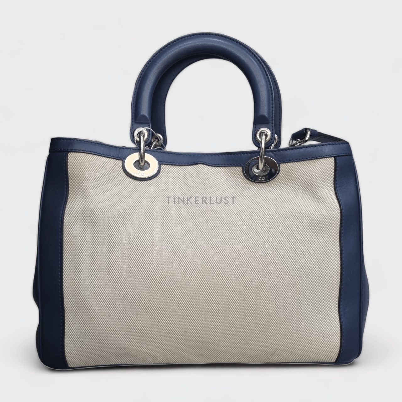 Christian Dior Diorissimo Medium Canvas Mix Leather Blue 2013 Satchel 