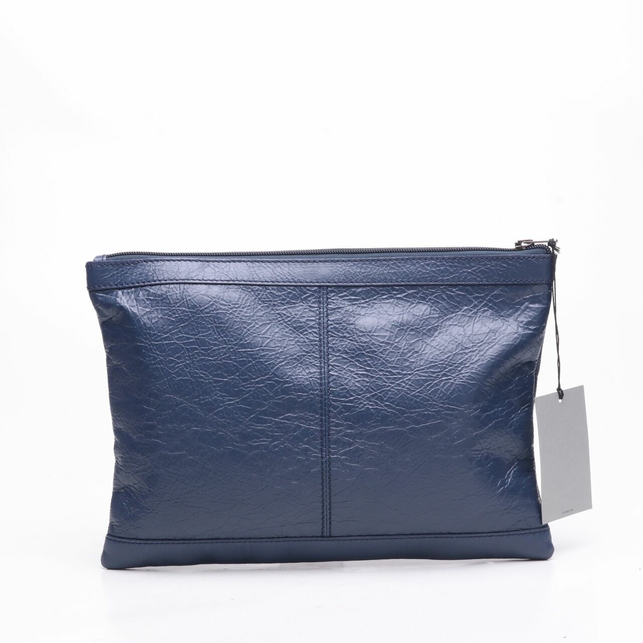 Balenciaga Agneau Arena Classic Hardware Medium Clip Navy Clutch