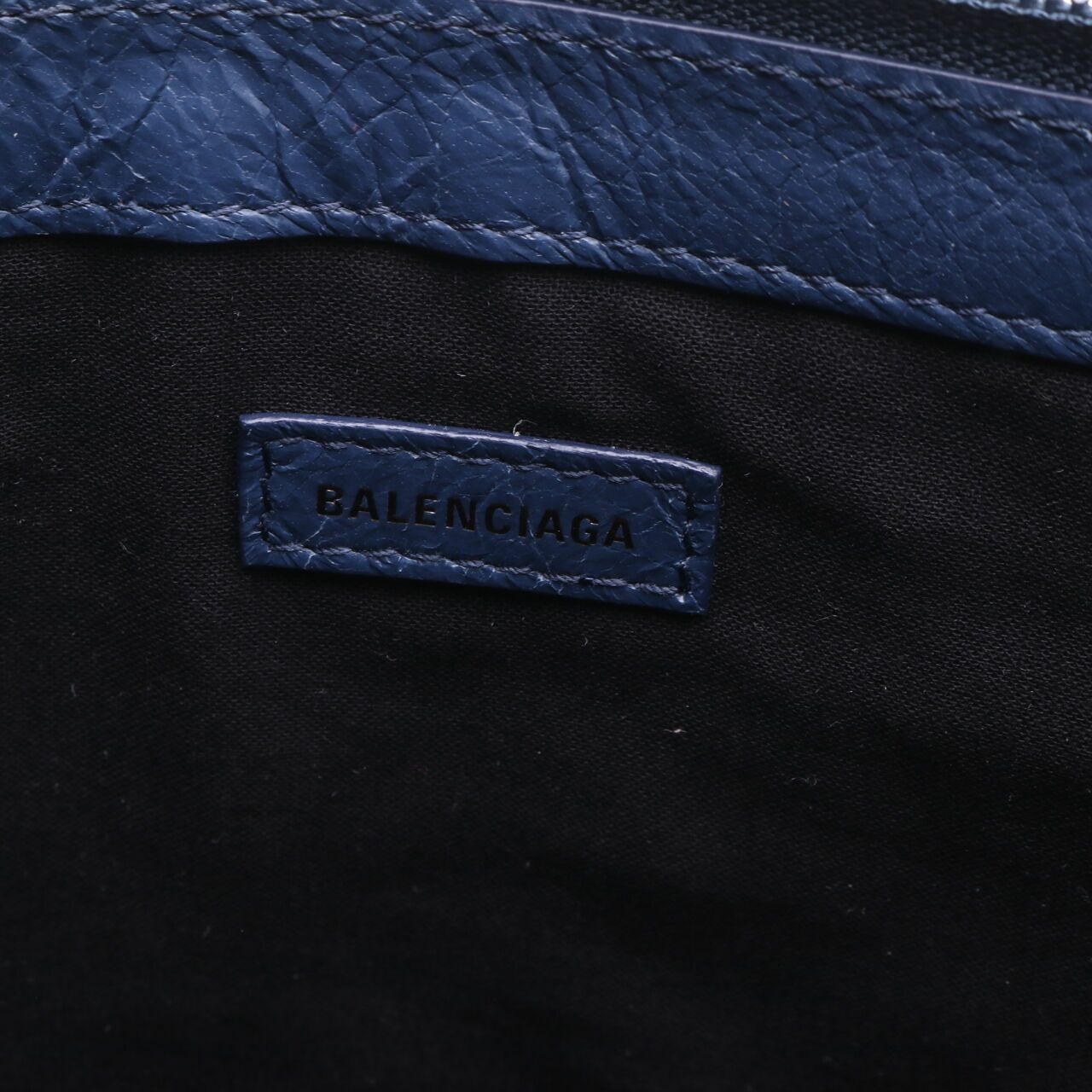 Balenciaga Agneau Arena Classic Hardware Medium Clip Navy Clutch