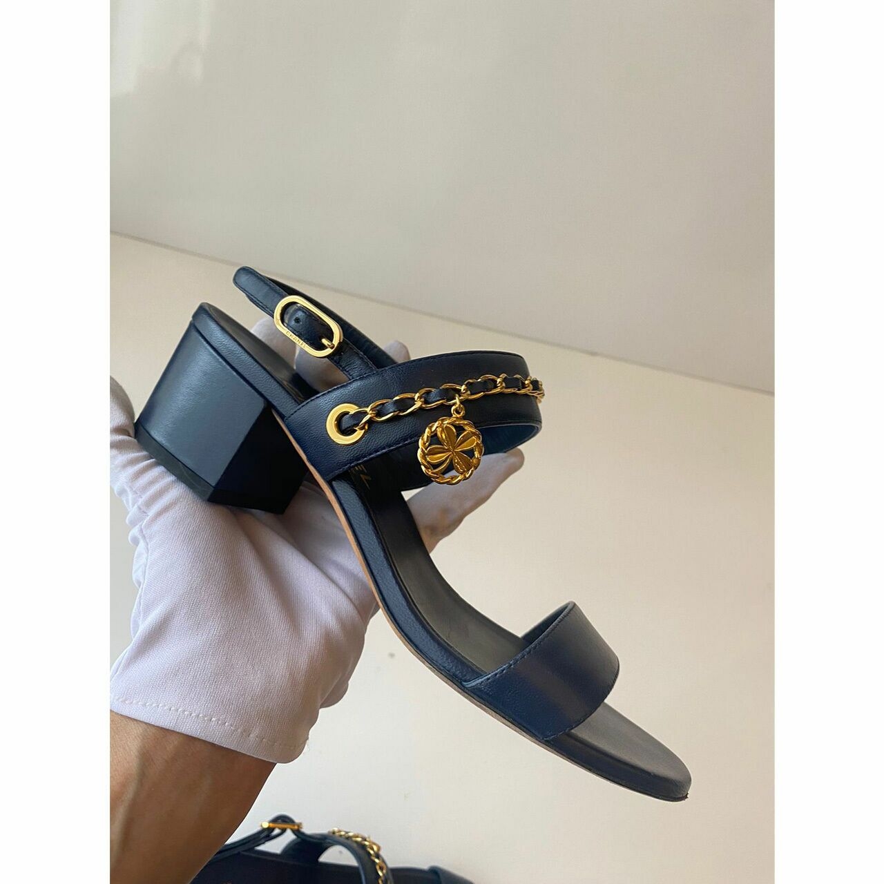 Chanel Navy Chain Heels