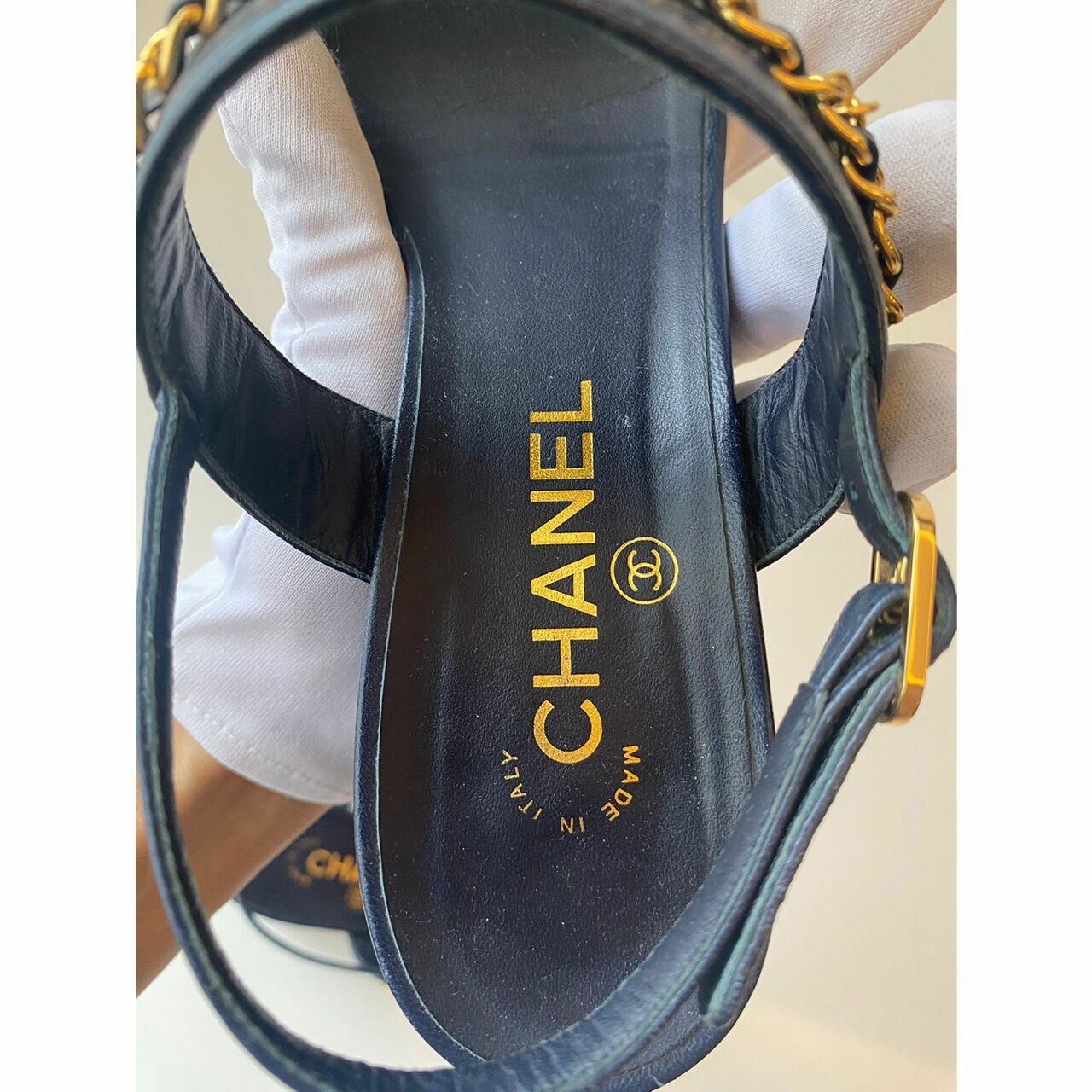 Chanel Navy Chain Heels