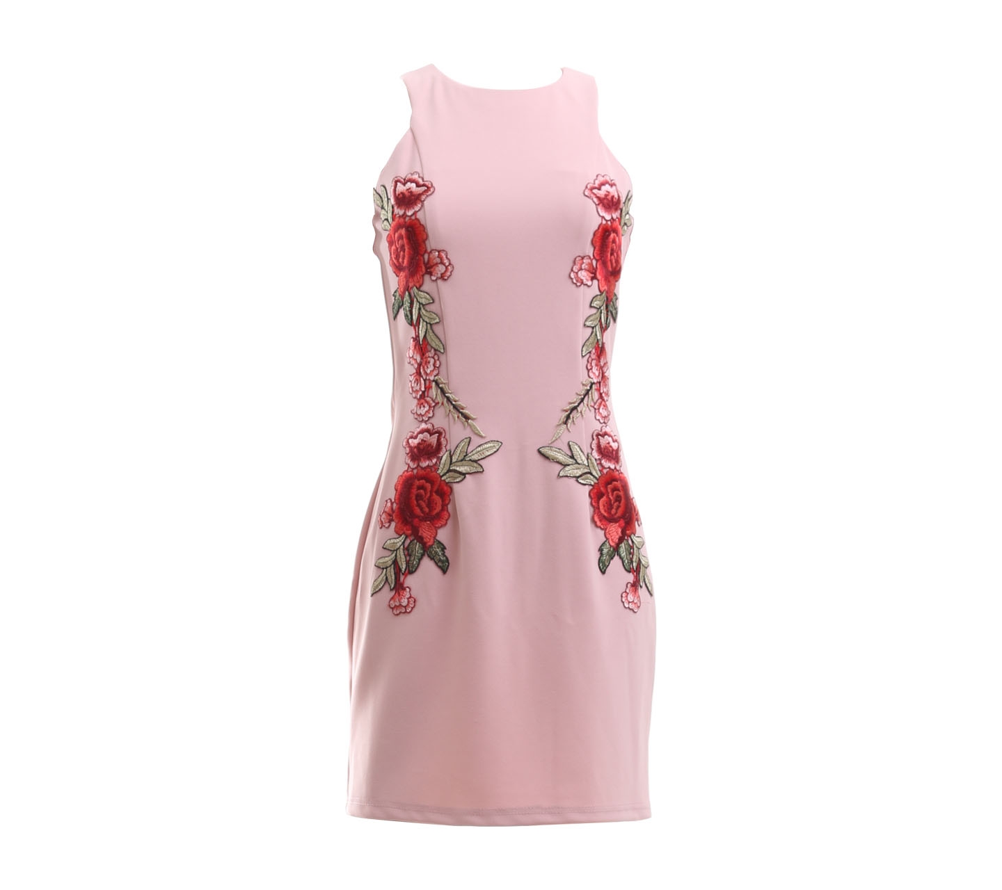 Mds Pink Embroidery Floral Mini Dress