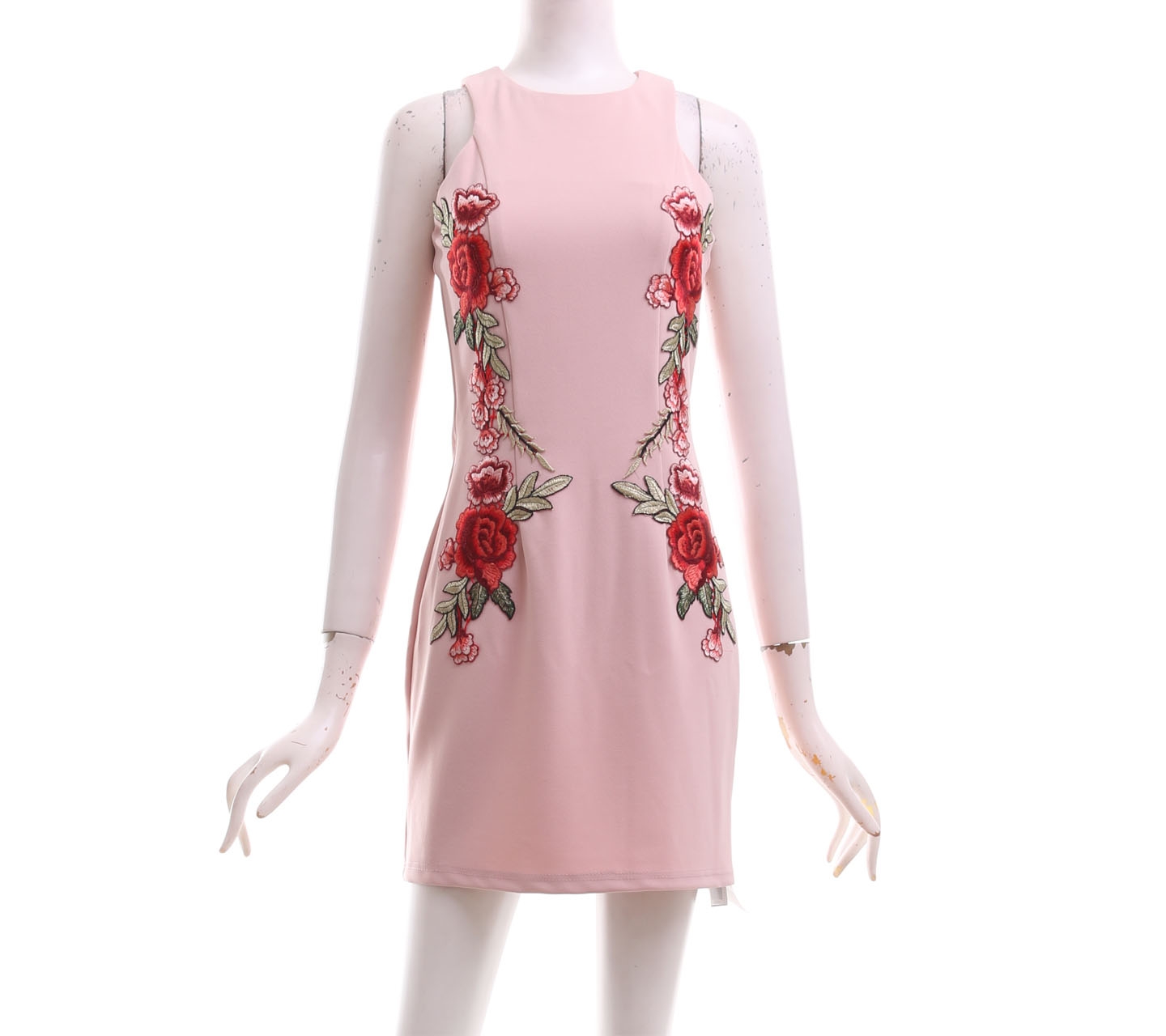 Mds Pink Embroidery Floral Mini Dress