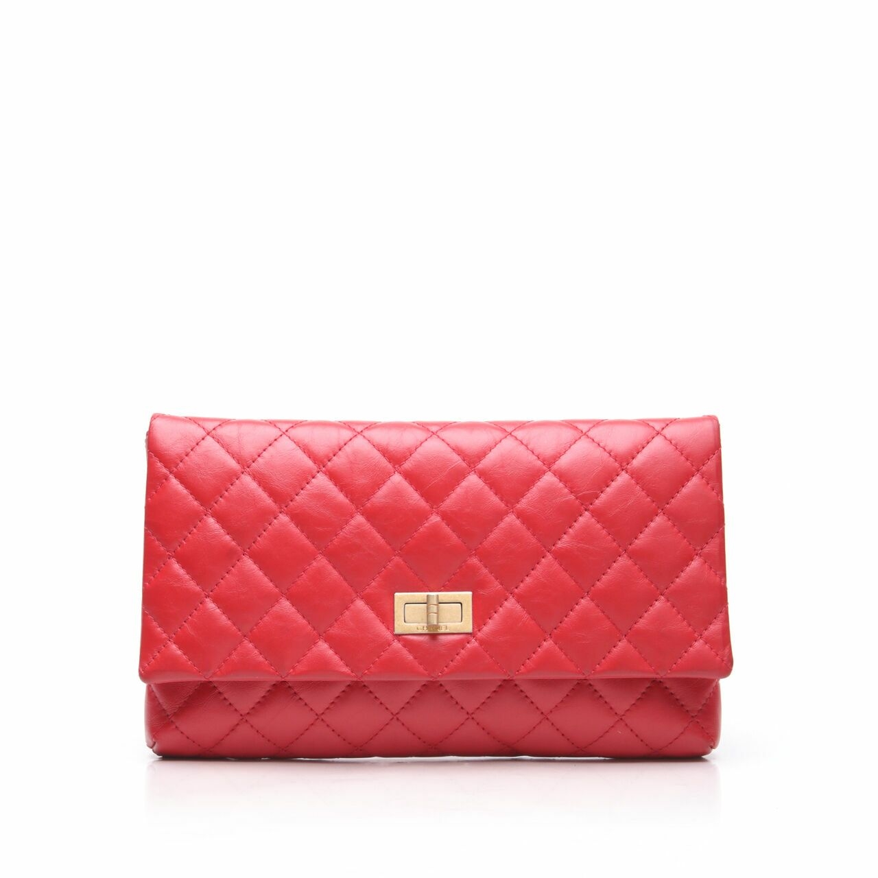 Chanel Red #26 Crincled Calfskin Quilted Clutch 