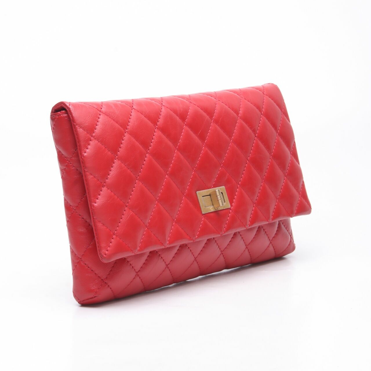 Chanel Red #26 Crincled Calfskin Quilted Clutch 